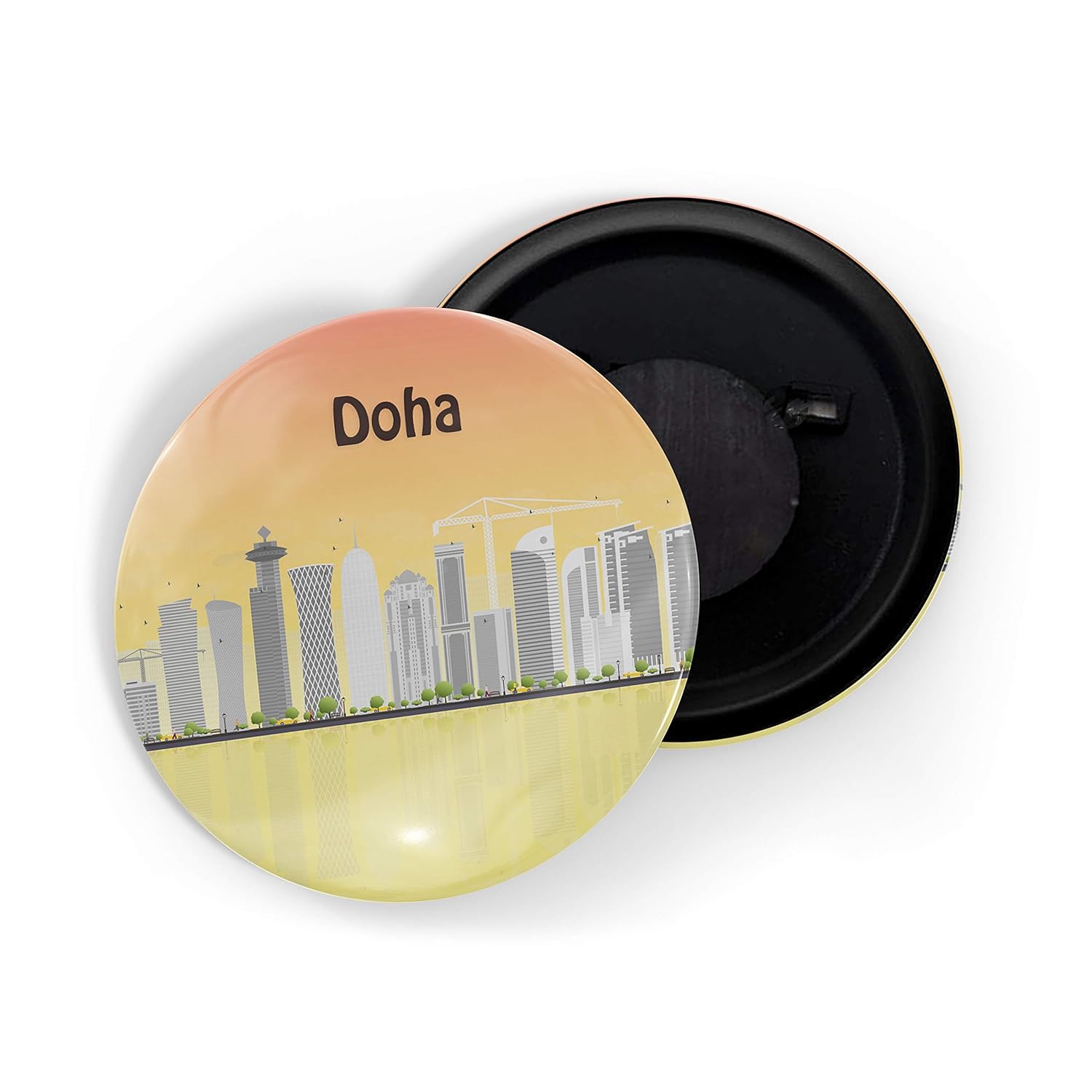 dhcrafts Round Fridge Magnet Multicolour Places Doha Capital Of Qatar Glossy Finish Design Pack of 1 (75 mm)
